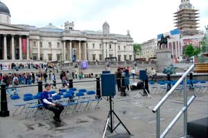 view across trafalgar square from stage